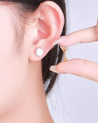 Minimalist Stainless Steel CZ Stud Earrings with 4 Prongs 9