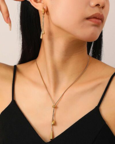 Minimalist Stainless Steel Vintage Drop Necklace and Earring