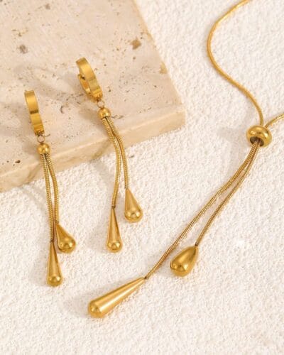 Minimalist Stainless Steel Vintage Drop Necklace and Earring 3