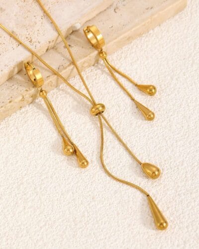 Minimalist Stainless Steel Vintage Drop Necklace and Earring 4