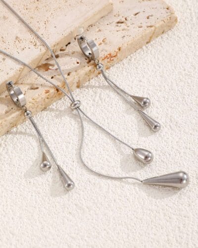 Minimalist Stainless Steel Vintage Drop Necklace and Earring 5