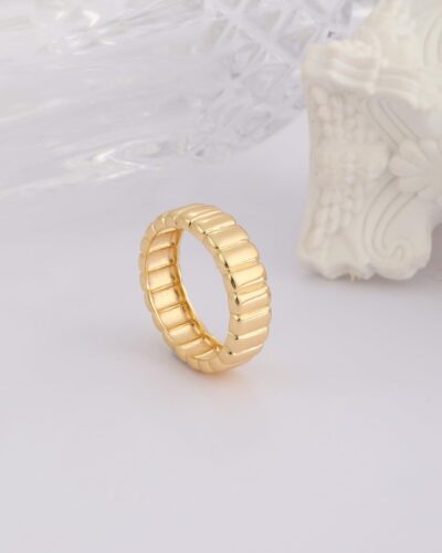 Minimalist Thick Threaded 14K Gold Plated Ring Band 1