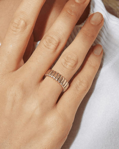 Minimalist Thick Threaded 14K Gold Plated Ring Band