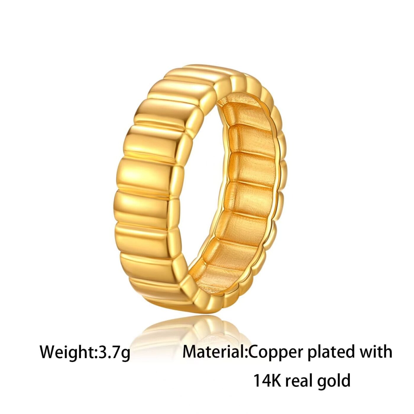 Minimalist Thick Threaded 14K Gold Plated Ring Band 2 1