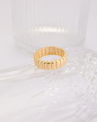 Minimalist Thick Threaded 14K Gold Plated Ring Band