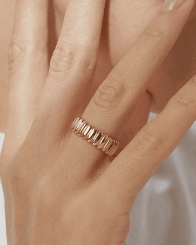 Minimalist Thick Threaded 14K Gold Plated Ring Band