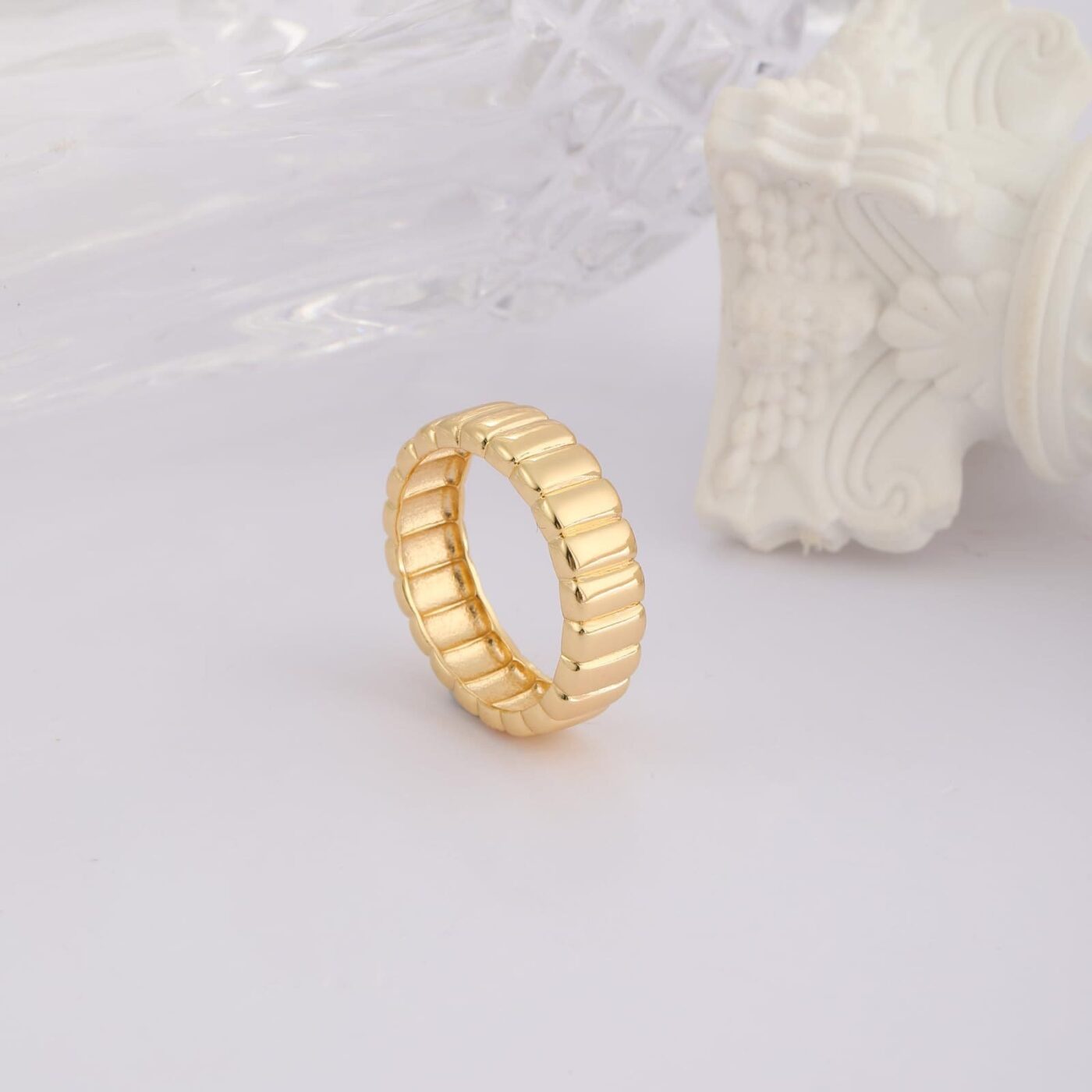 Minimalist Thick Threaded 14K Gold Plated Ring Band 3 1