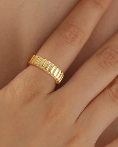 Minimalist Thick Threaded 14K Gold Plated Ring Band