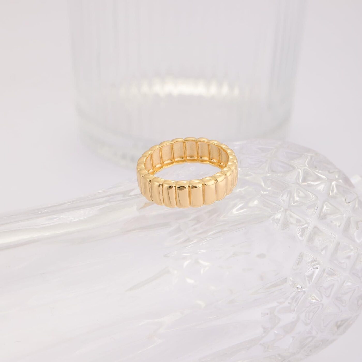 Minimalist Thick Threaded 14K Gold Plated Ring Band 4