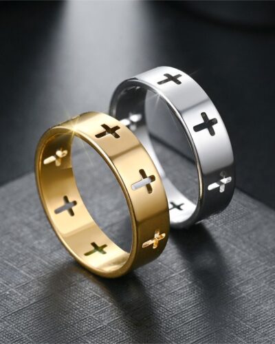 5.5mm Minimalist Hollow Stainless Steel Mens Cross Ring