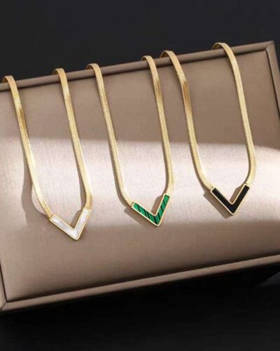 Minimalist Unisex V Initial Necklace with Snake Chain