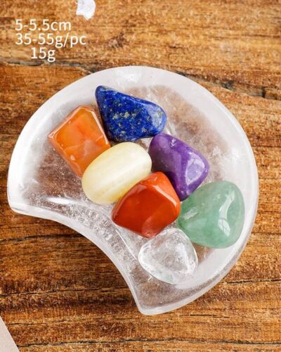 Moon-Shaped Bowl & 7 Colors Natural Carved Stones