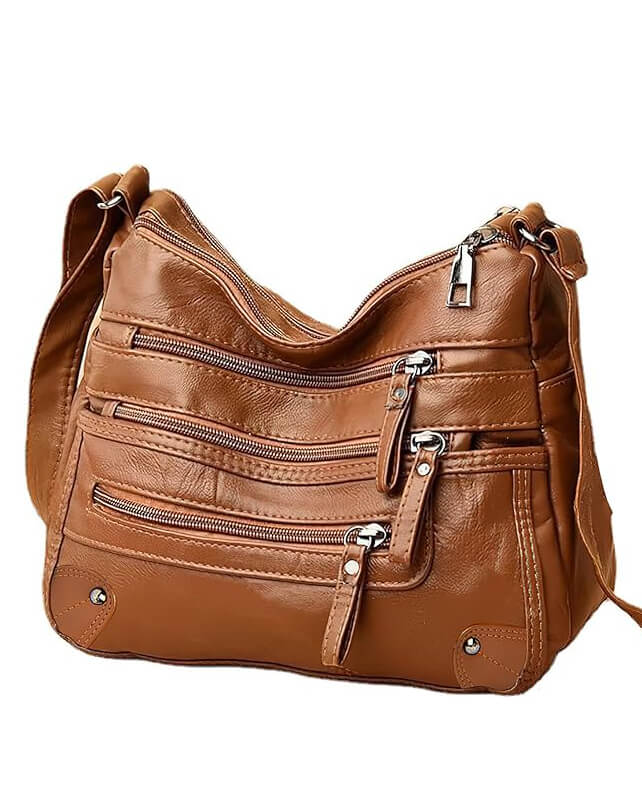 Multi-Pocket Leather Shoulder Bag Messenger Bag For Daily