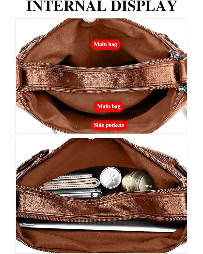 Multi-Pocket Leather Shoulder Bag Messenger Bag For Daily - Afbeelding 6