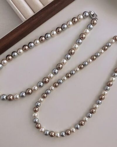 Multicolor 8MM Elegant Pearl Statement Necklace
