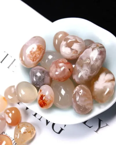 Natural 2cm Cherry Blossom Agate Rolling Stone