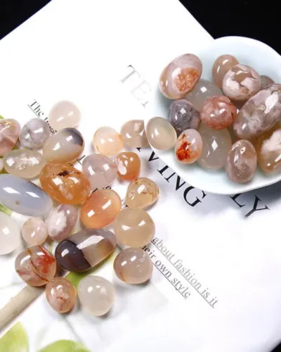 Natural 2cm Cherry Blossom Agate Rolling Stone