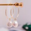 Natural Freshwater Gold Hoop and Pearl Earrings