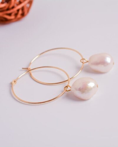 Natural Freshwater Gold Hoop and Pearl Earrings