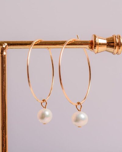 Natural Freshwater Gold Hoop and Pearl Earrings