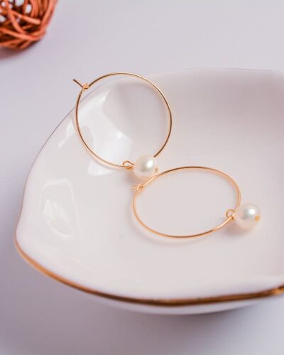 Natural Freshwater Gold Hoop and Pearl Earrings