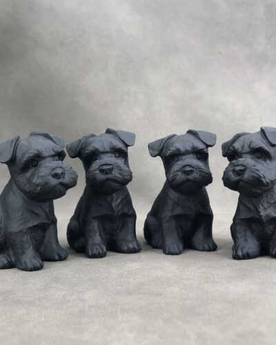 Natural Obsidian Gemstone Animal Carvings Schnauzer