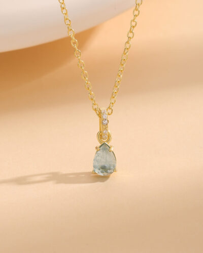 Alternative view of Natural Pear Aquamarine Solitaire Pendant for March Birthday Women