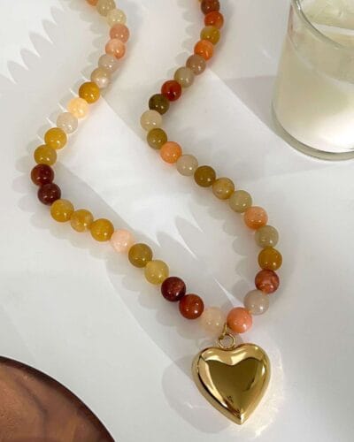 Natural Stone Beaded Necklace with Heart Pendant for Women 5