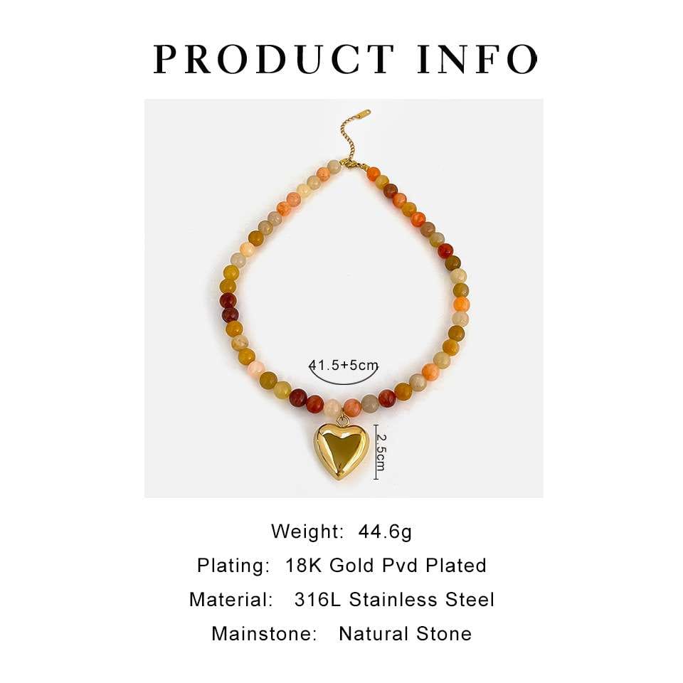 Natural Stone Beaded Necklace with Heart Pendant for Women 6
