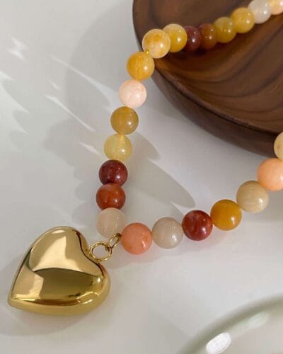 Natural Stone Beaded Necklace with Heart Pendant for Women 8