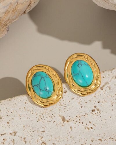 Natural Turquoise and Gold Earrings Stainless Steel