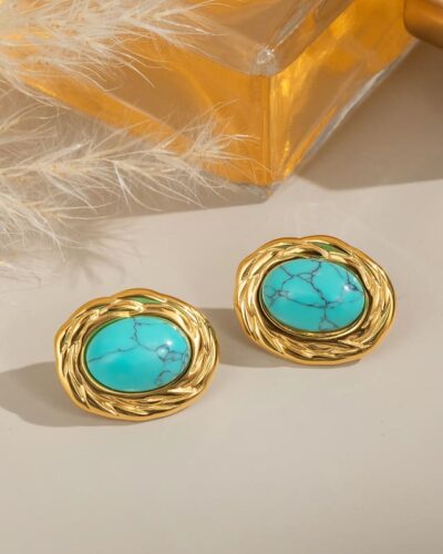 Natural Turquoise and Gold Earrings Stainless Steel