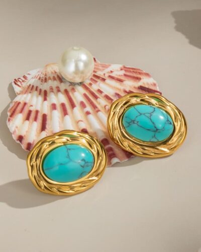 Natural Turquoise and Gold Earrings Stainless Steel