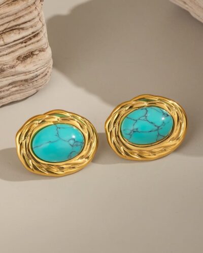 Natural Turquoise and Gold Earrings Stainless Steel