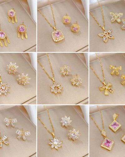 Necklace and Earring Set with Zircon Pendant