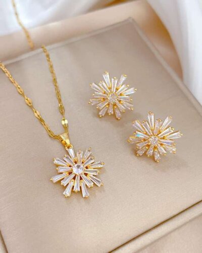 Necklace and Earring Set with Zircon Pendant