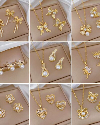 Necklace and Earring Set with Zircon Pendant