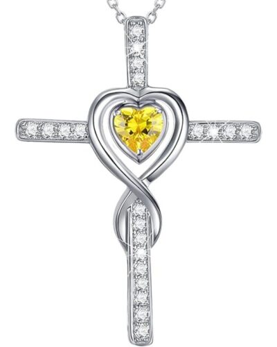 Silver Ladies Birthstone Cross Necklace Pendant