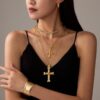 Retro Delicate Large Gold Cross Necklace for Women