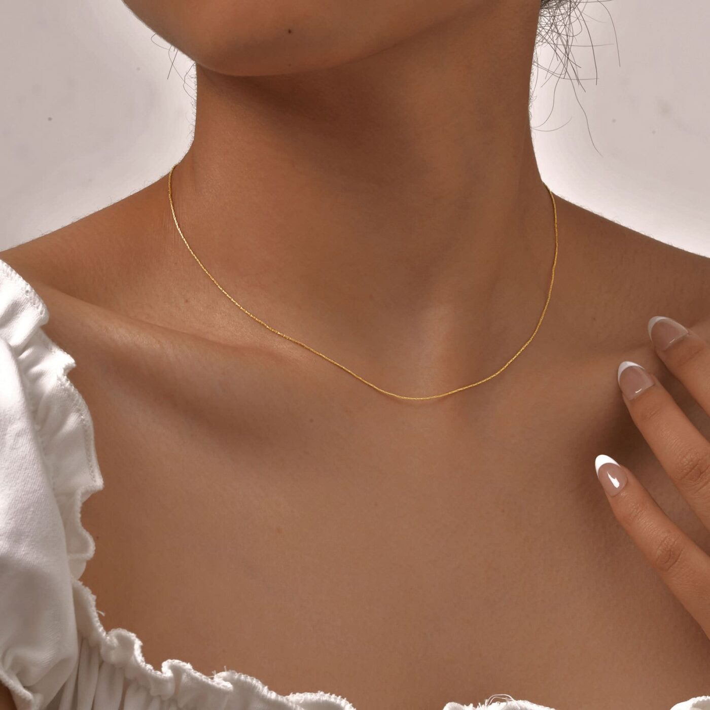 1Pcs Delicate Golden Stainless Steel Chain Necklace for Women Daily Wear