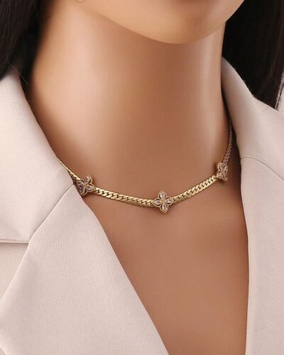 Alternative Ansicht von Vintage Zircon Snake Chain Stainless Steel Flower Necklace