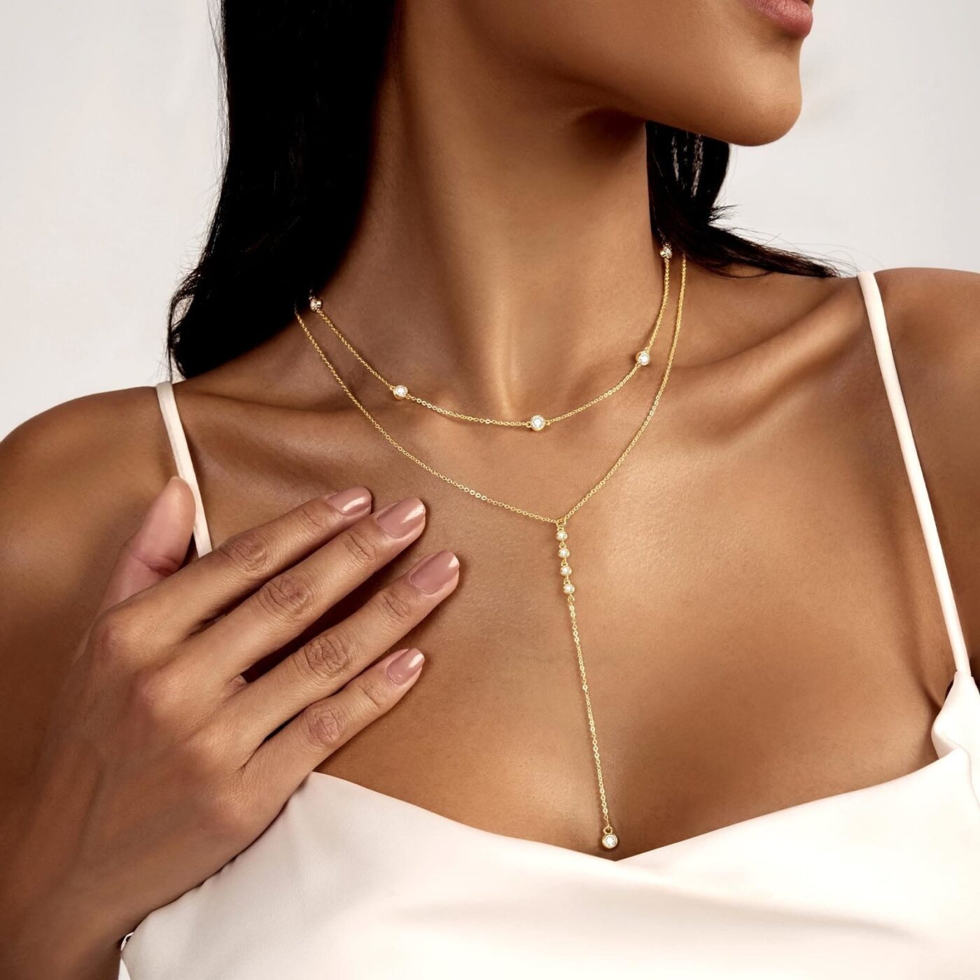 Y-Shaped Long Drop Silver & Gold Lariat Necklace