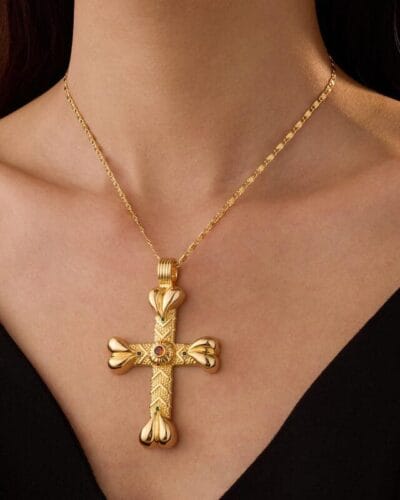 Retro Delicate Large Gold Cross Necklace for Women