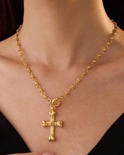 Retro Delicate Large Gold Cross Necklace for Women