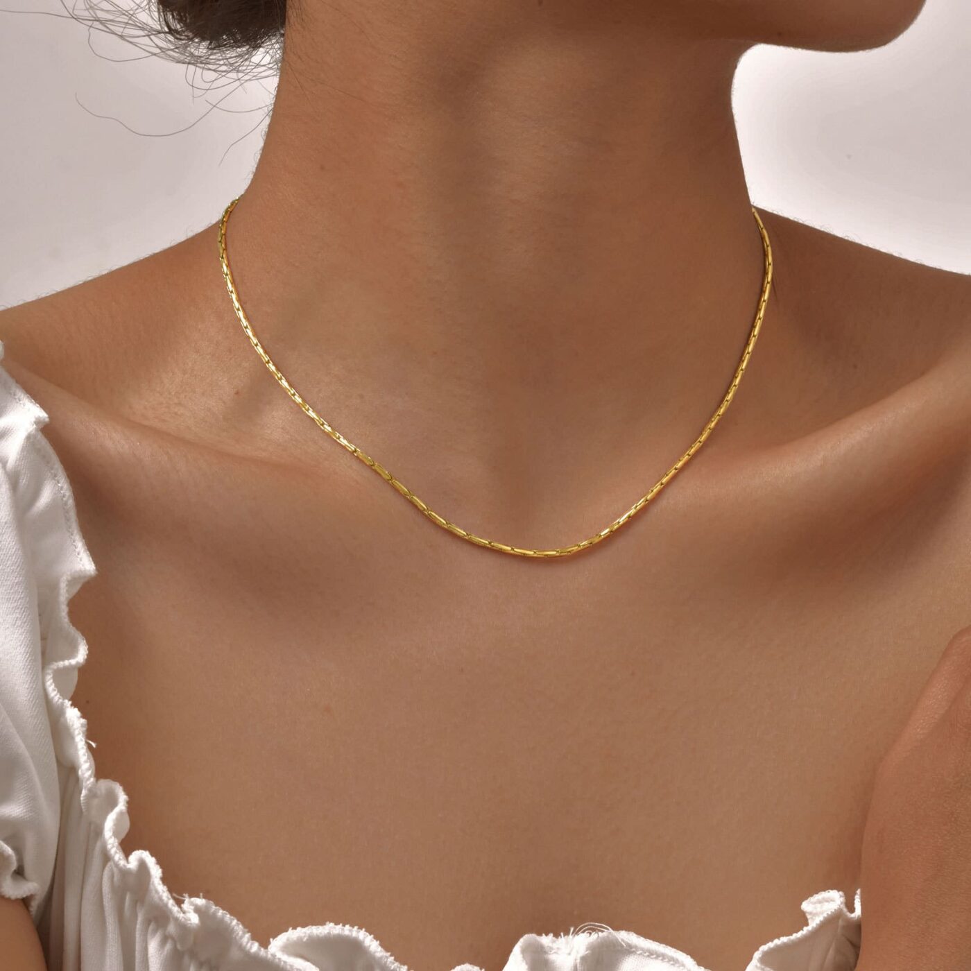 1Pcs Delicate Golden Stainless Steel Chain Necklace for Women Daily Wear