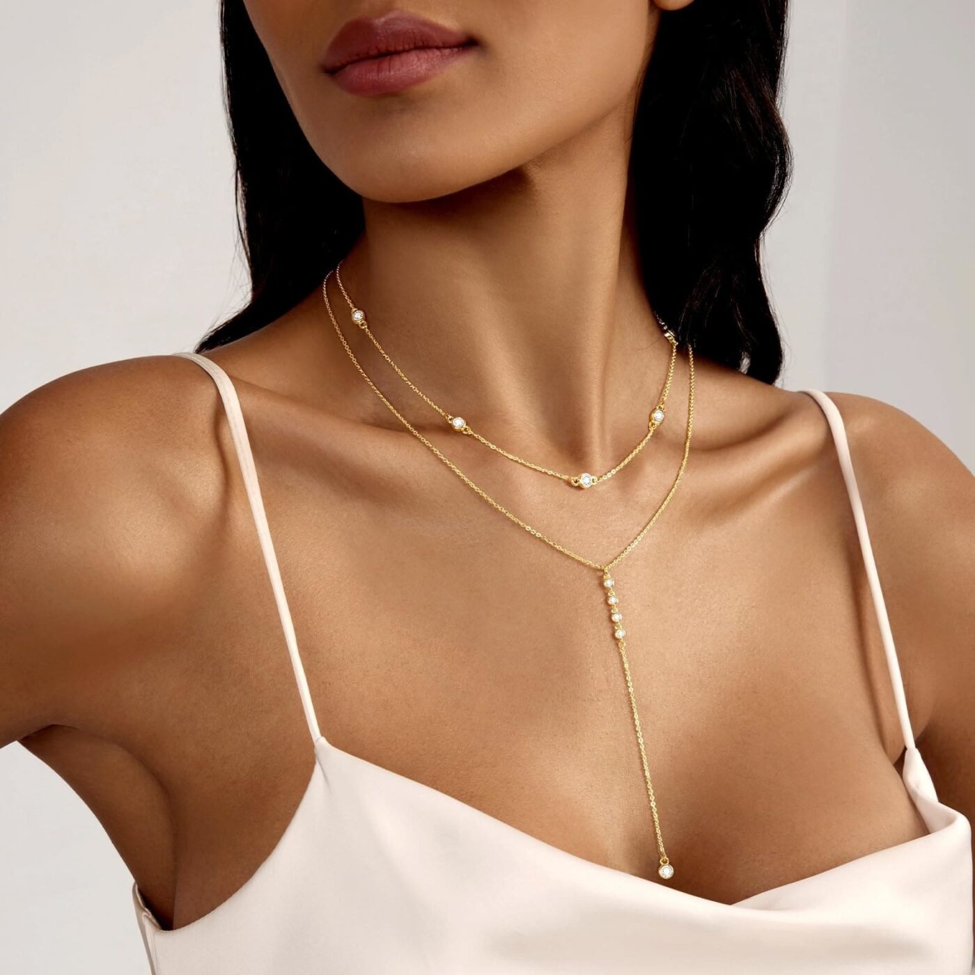 Y-Shaped Long Drop Silver & Gold Lariat Necklace