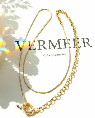 OT Buckle Gold Plated Stainless Steel Womens Long Necklaces 10