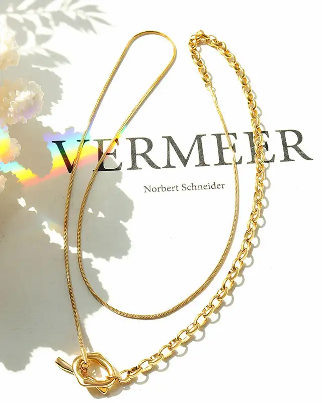 OT Buckle Gold Plated Stainless Steel Womens Long Necklaces - obrazek 6