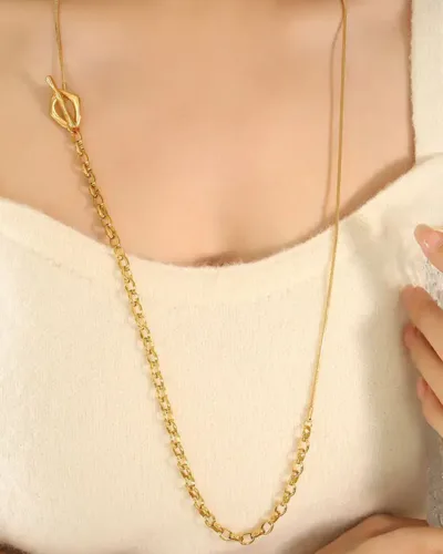 OT Buckle Gold Plated Stainless Steel Womens Long Necklaces 7