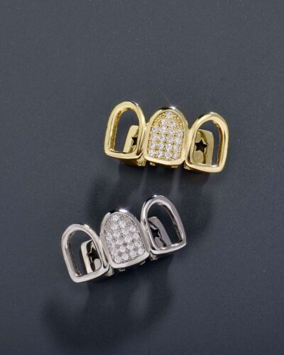 Openwork Gold-Plated Three Tooth Grillzs